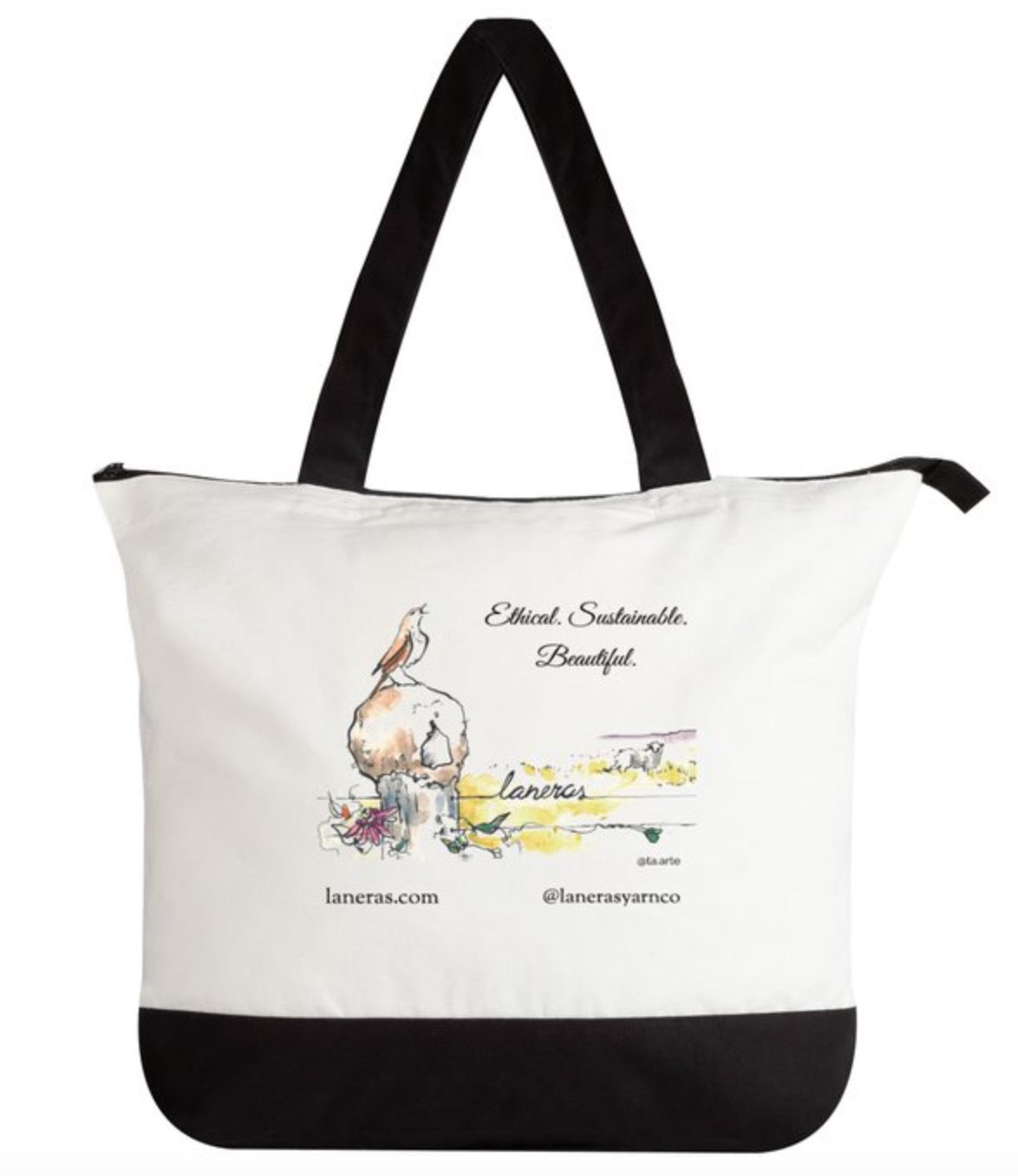Image of tote bag with painting and black bottom